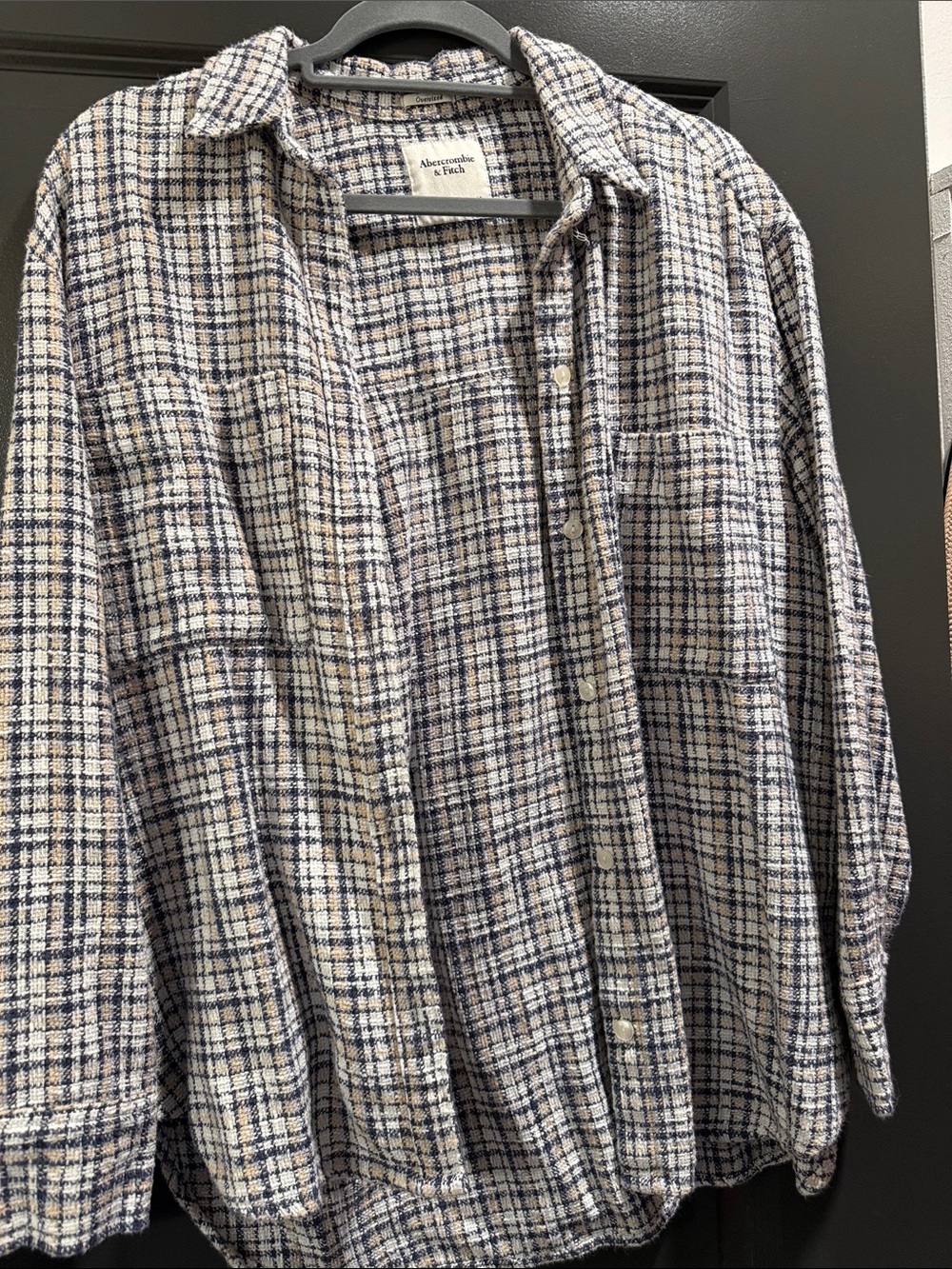 Abercrombie & Fitch Plaid Button-Down Shirt - White & Navy